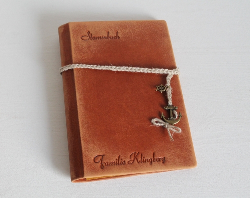 Preview: Stammbuch "Maritime-Vintage",  aus cognacbraunem Leder